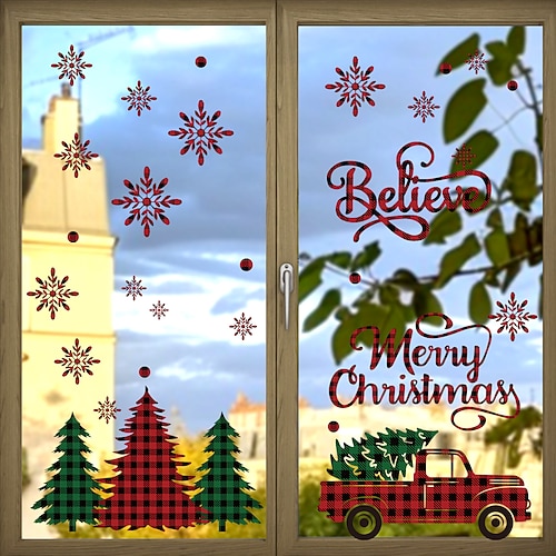 Weihnachtsaufkleber-Wandaufkleber, Schneeflocke, Weihnachtsbaum, LKW, abnehmbares Vinyl-Wandbild, Urlaubsparty, Wohnzimmer, Schaufensterdekoration, Hintergrunddekoration für Weihnachtsfest, Image
