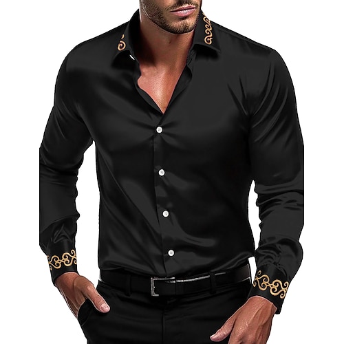Herren Hemd Satinhemd Kleidhemd Freizeithemd Knopfhemd Einfach Formell Hochzeit Schwarz Weiß Rote Blau Langarm Revers Ganzjahres Bekleidung Rein Image