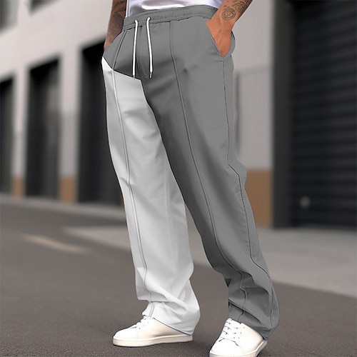 Herren Jogginghose Jogginghose mit weitem Bein Hose Baggy-Hosen Kordelzug Elastischer Bund Gerader Schnitt Farbblock Atmungsaktiv Volle Länge Outdoor Lässig Täglich Mode Streetwear Schwarz Rote Image