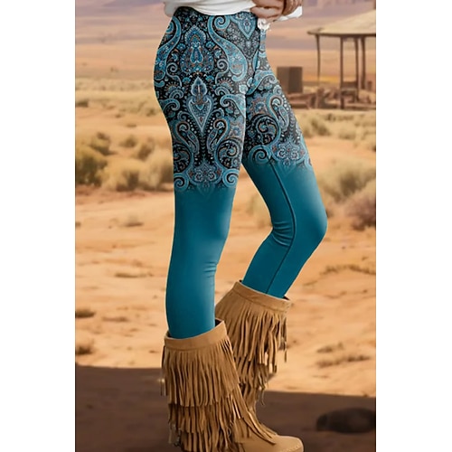 Vikinger Boho Leggings für Frauen Urlaub Vintage Ethno-Stil Lange Hohe Taille Grafisches Farbverlauf 3D-Druck Schnelltrocknend Atmungsaktiv Weich Hoch elastisch Zuhause Lässig Rot Blau Braun Grün Image