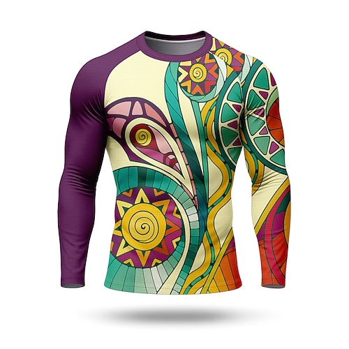 Herren Boho Geometrisch Kompressionsshirt Laufshirt Frühling Herbst 3D-Druck Langarm Lässig Sportlich Spandex Schnelltrocknend Kompression Power Flex Feuchtigkeitsableitend Atmungsaktiv Image