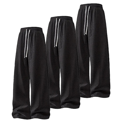 Multipack 3er-Pack Herren-Jogginghosen in Schwarz, Marineblau und Hellgrau, leichte, gerade geschnittene Jogginghosen mit Kordelzug und elastischem Bund, schlichtes Material, ideal für Urlaub und Alltag, Frühlings-Jogginghosen aus Spandex Image