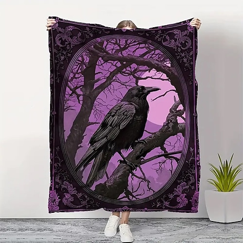 Fleecedecken Überwurfdecke für die Couch Krähe 3D Dark Punk Gothic Party Sofa Bett Dekorative Decke Warme Decke Wohndeko Image
