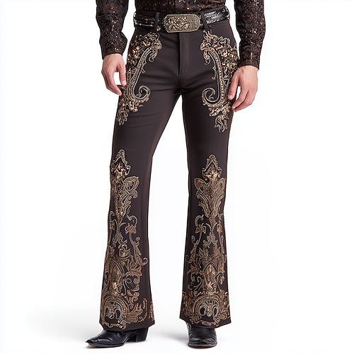 Herren Paisley-Muster Blumendruck Ethnisch Disco-Hosen 60er 70er Schlaghosen Mittlere Taille Western Vintage-Retro Outdoor Urlaub Lässig Seitentaschen Schlaghose Frühling Herbst 3D-Druck Rot Blau Image