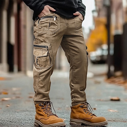 Herren Cargo-Hosen Hose Knöpfe Mehrere Taschen Einfach tragbar Outdoor Täglich Campen und Wandern Mode Klassisch Schwarz Gelb Image