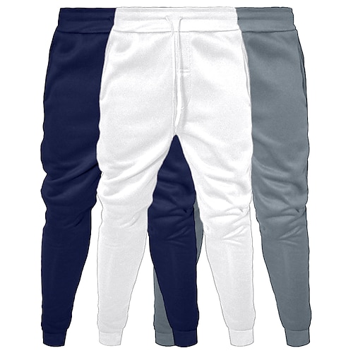 Herren Jogginghose Jogginghose Jogger Fleecehose Hose Winterhose Kordelzug Tasche Elastischer Bund Einfarbig Komfort Warm Volle Länge Outdoor Täglich Ausgehen Mode Klassicher Stil SchwarzWeißGrau Image