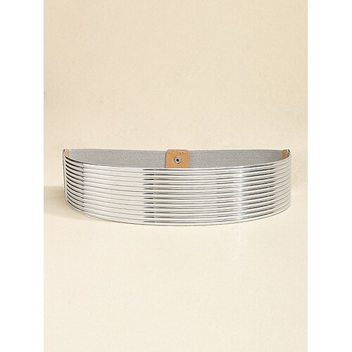 Breiter Metallgürtel für Damen in Gold, Silber und Schwarz – elastischer Stretch-Kordelzug mit Druckknopfverschluss, modisches Accessoire für Kleider, Partys und formelle Anlässe