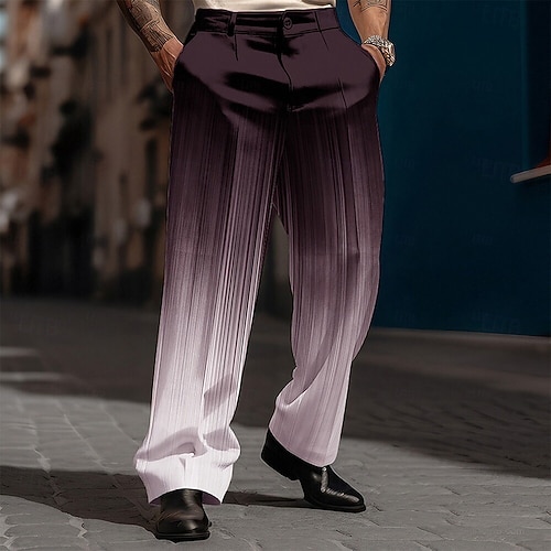 Herren Ombre Anzughose Mittlere Taille Business-Casual Formell Outdoor Alltagskleidung Reißverschluss Tasche Gerade Hosen Sommer Frühling Herbst 3D-Druck Schwarz Wein Blau Image