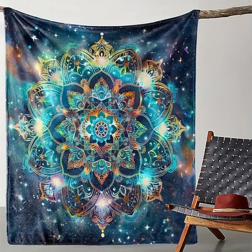 Fleece-Überwurfdecke für Couch, Yoga, Meditation, Blume, Chakra, Lotus, spiritueller Sport, mystisches Sofabett, dekorative warme Decke, Wohnkultur Image