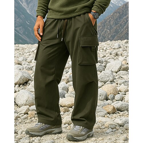 Herren Wanderhosen Fleecegefütterte Hosen Wintermantel Trainingshose Winter Herbst Außen Normale Passform Wasserdicht Winddicht Warm Hosen Elastischer Bund Schwarz Armeegrün Camping / Wandern Jagd Image