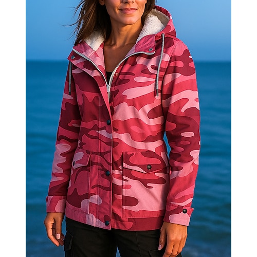 Damen Outdoorjacke Wanderjacke Fleecejacke Außen Fleece-Futter Wasserdicht Winddicht Wanderoutfits Wanderbekleidung Winter Herbst Jacke Jagd Ski / Snowboard Camping / Wandern / Höhlenforschung Tarnung Image