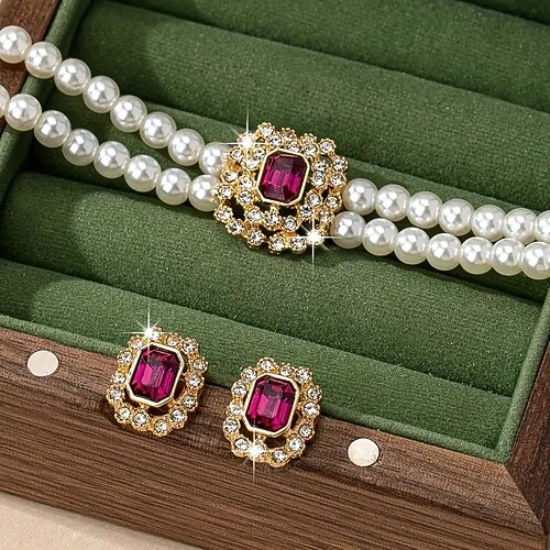 Luxuriöses, elegantes zweireihiges Set aus Halskette und Ohrringen, Modeschmuck für Damen Image