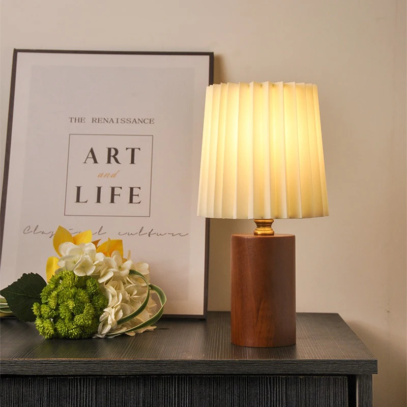 Retro Plissee Holz LED Schreibtischlampe USB 3W für Wohnzimmer Zuhause Schlafzimmer Nachttische Atmosphäre LED Nachtlicht Dekoration Tischlampe