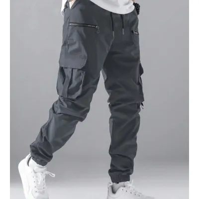 2025 Zipper Men Flap Pocket Side Drawstring Waist Men's Cargo Pants Men Baggy Khaki Trousers Men Thin Cargo Pants Back To School
