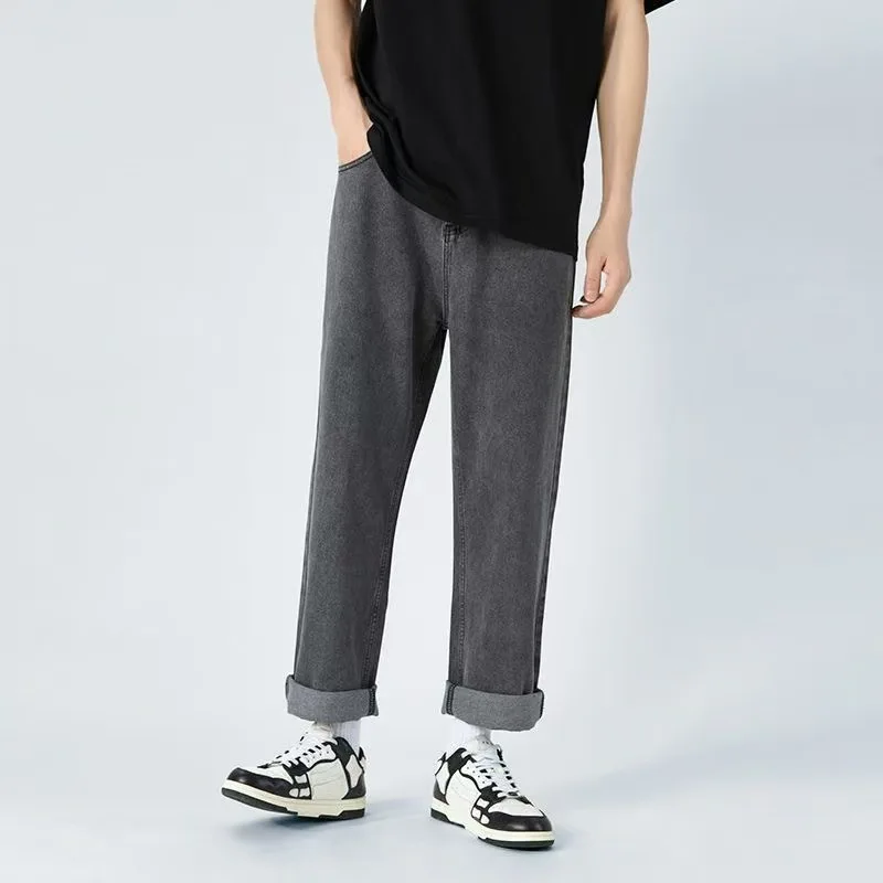 Retro Herren Jeans Mode Waschen Lässige Jeanshose mit weitem Bein Herbst und Winter Lose Herrenhose Altblau Image