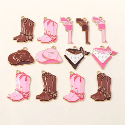10pcs Charms Western Cowboys Cowgirls Hat Boots Bandana Gun Pendants for Necklaces Earrings DIY Handmade Jewelry Accessories