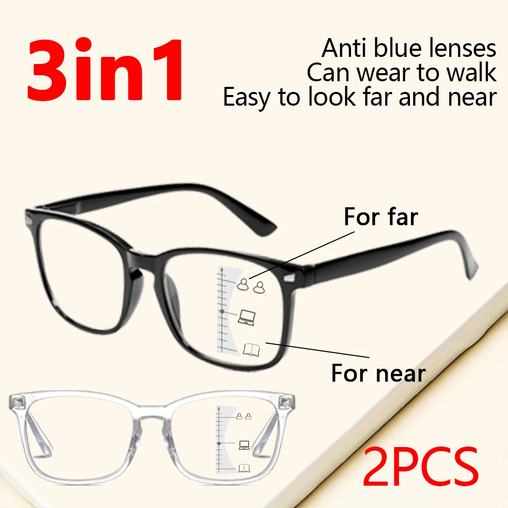 2 Stück multifokale progressive Lesebrille für Männer und Frauen, blaues Licht blockierende bifokale Presbyopie-Brille (+1,0 bis +3,0) Image