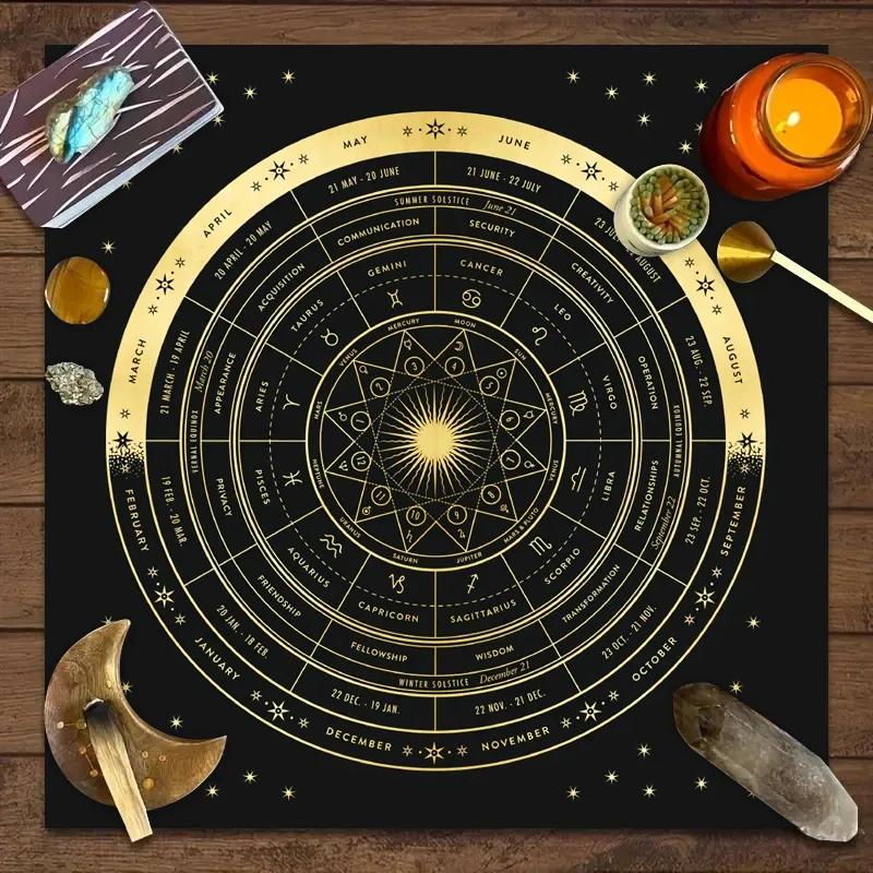 1 Stück Tarot-Karten-Tischdecke, 12 Sternzeichen-Astrologie-Altartuch, Glück, Astrologie, Prophezeiungskartenmatte, Drop-Brettspiel-Tischdecke Image