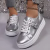 Mode Silber Gold Plattform Turnschuhe Frauen Plus Größe Lace Up Sport Schuhe Frau Kristall Schnalle Dicken Boden Vulkanisierte Schuhe 43