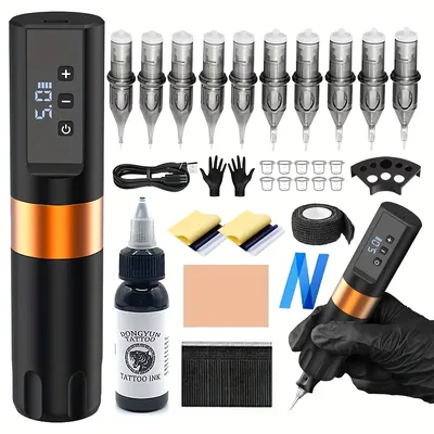 Wireless Tattoo Machine Kit with LCD Display Tattoo Needles Ink Included USB Rechargeable for Tattoo Beauty & Personal Care