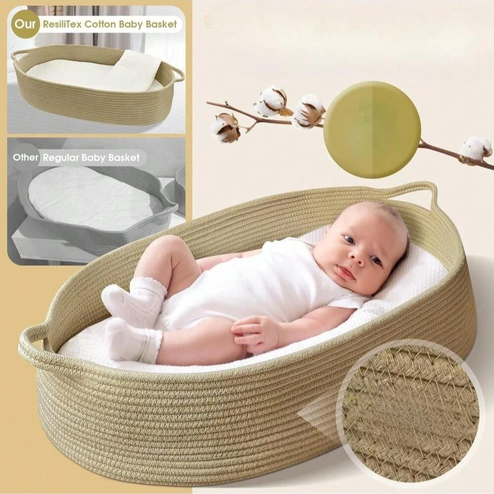 Wickelkorb mit Pads Baby Moses Korb Wickeltisch Baby gewebter Korb zum einfachen Tragen, Aufbewahrungskorb für Kinderzimmer