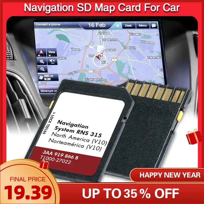Für VW CC GTI EOS Passat Beetle Golf Jetta Navigation RNS 315 V10 Sat Navi SD Karte Upgrade 3AA 919 866, B Nordamerika Karte 2018 Image