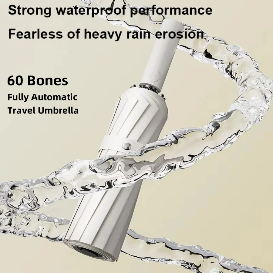 Winddichter Reiseschirm mit 60 Knochen für Regen – leicht, stark, kompakt und einfacher automatischer Öffnungs-/Schließknopf, 1 Stück Image