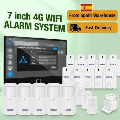 Schnelle Lieferung KERUI Tuya WiFi+4G Home Alarm System Sets mit 7-Zoll-Touchscreen von ES Warehouse G70 Alarm Security Protection