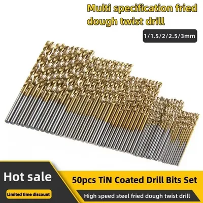 50pcs 1-3mm Titanium Plated Twist Drill Small Drill Bit Electric Drill High-speed Steel Titanium Drill Bits DIY Woodwork Drill