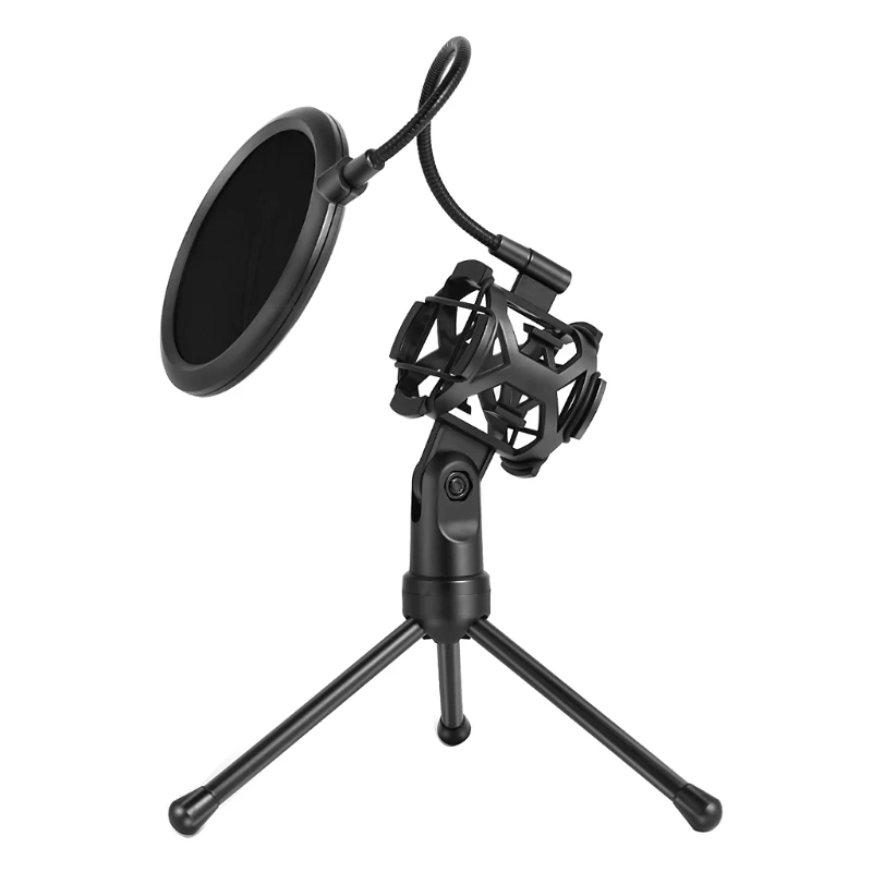Supporto per microfono universale Supporto per microfono pieghevole per treppiede da tavolo con supporto antiurto Staffa per supporto per microfono portatile a collo di cigno Nuovo