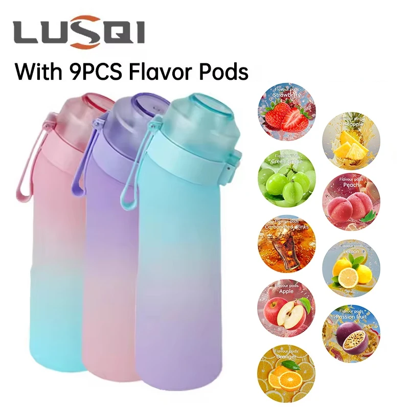 LUSOI 650 ml aromatisierte Wasserflasche mit 9 Aromakapseln mit Strohhalm, geeignet für Outdoor-Tragetaschen für Thanksgiving/Weihnachtsgeschenke Image