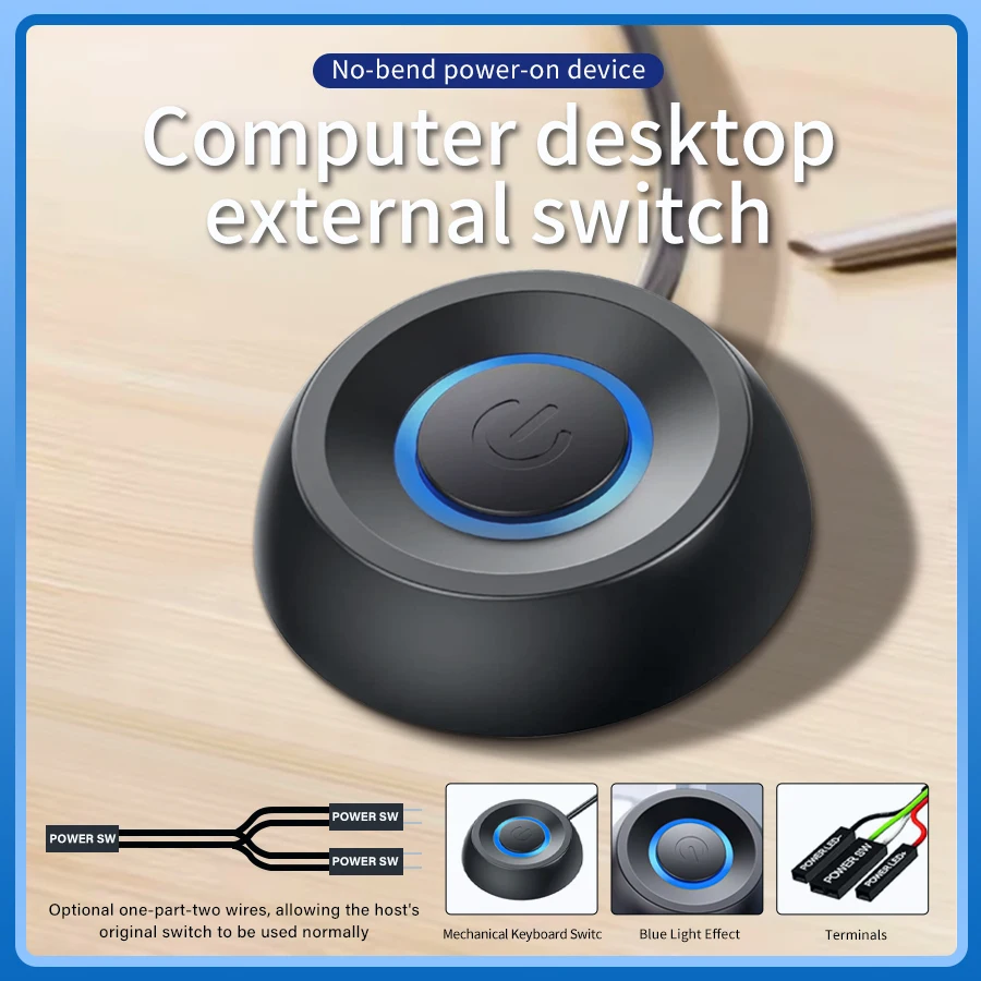 1,8 m Computer Desktop Externer Schalter LED-Leuchten PC Motherboard Start Power On/Off-Taste Verlängerungskabel Startschalter Büro Image