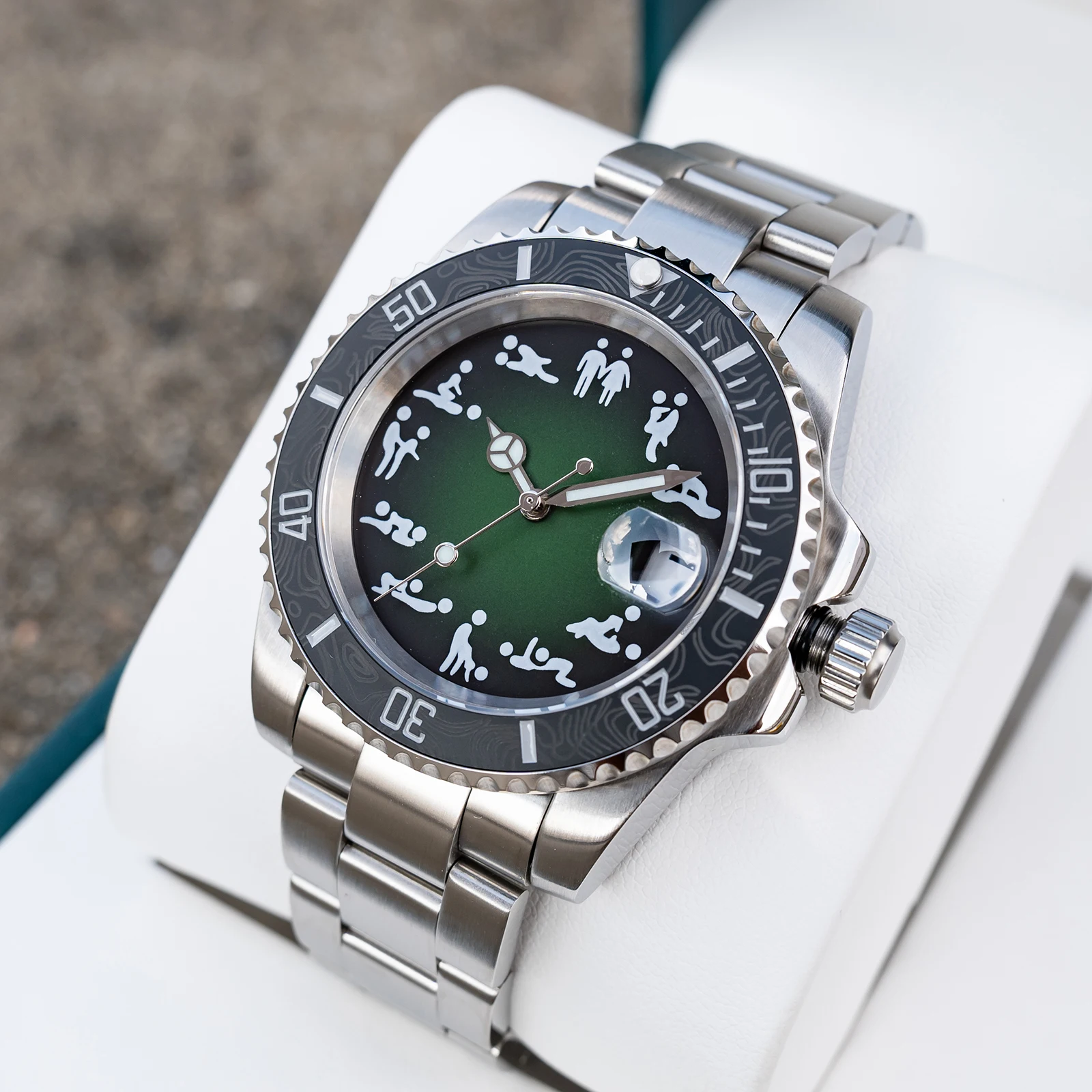 Kafyase Luxus-Herrenuhr, Edelstahl, grünes Zifferblatt, Automatikuhren mit Datum, leuchtende mechanische Armbanduhren KAF-SUB Image