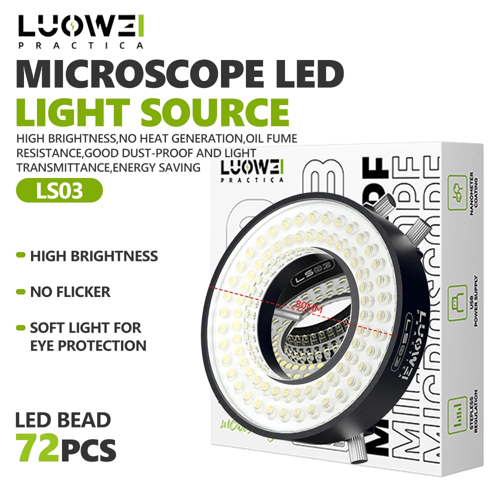 LUOWEI LS03 Mikroskop-LED-Lichtquelle, hohe Helligkeit, flimmerfrei, unterstützt Mikroskope mit einem Durchmesser von bis zu 80 mm Image
