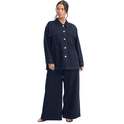 Plus Size Women's Denim Utility Jacket by June & Vie in Dark Rinse (Size 30/32)