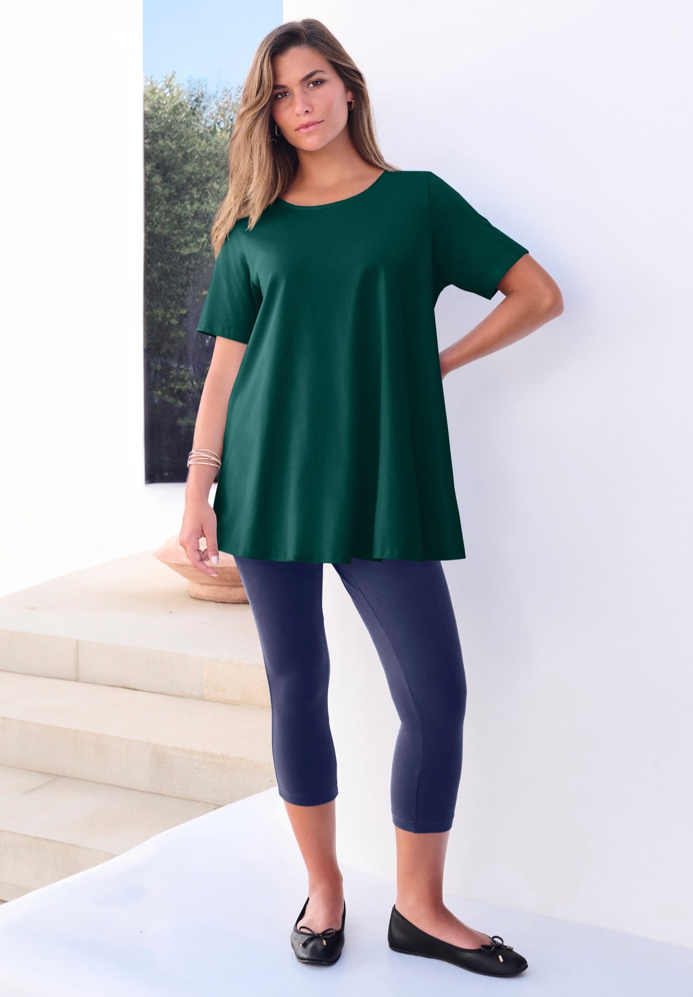 Plus Size Women's Plus Size Cotton Ultimate Swing Tee with Keyhole Back by Roaman's in Emerald Green (Size 1X) Short Sleeve T-Shirt