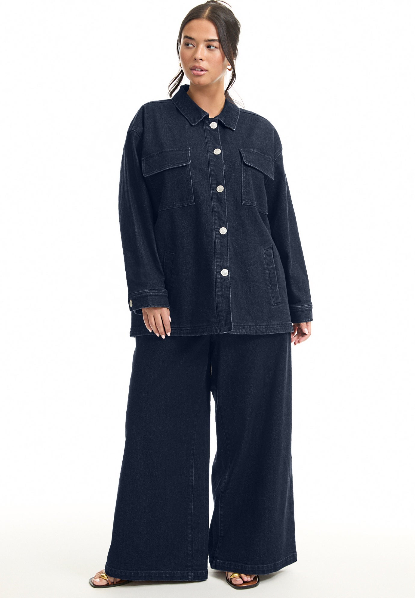 Plus Size Women's Denim Utility Jacket by June & Vie in Dark Rinse (Size 26/28)