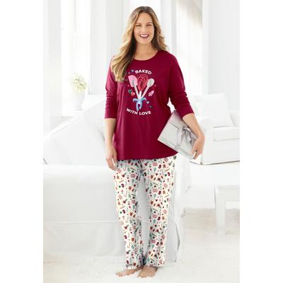 Plus Size Women's Long Sleeve Knit PJ Set by Dreams & Co. in Pomegranate Love (Size 38/40) Pajamas