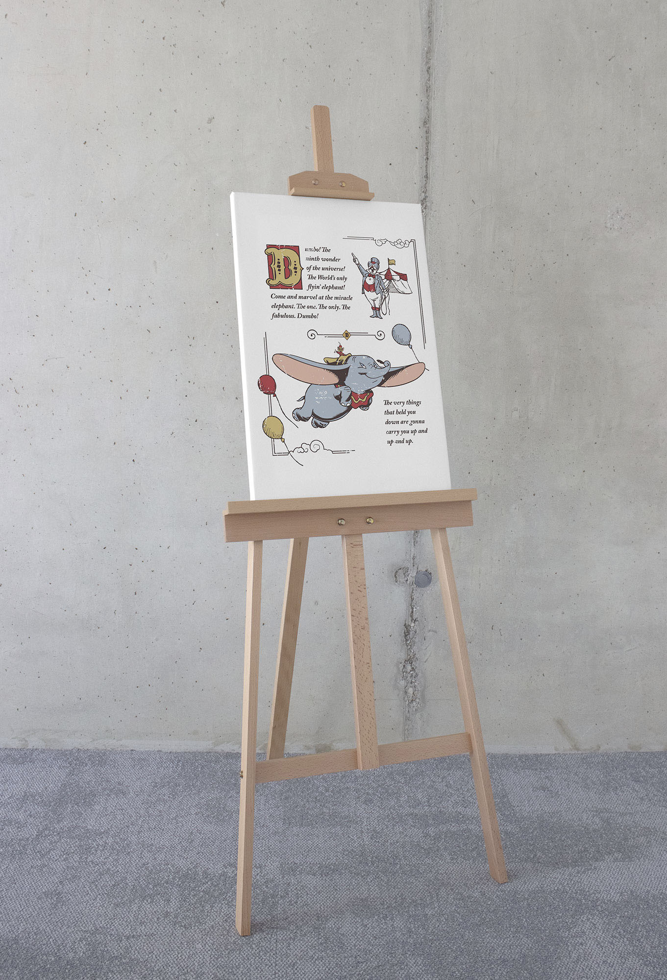 Leinwandbild KOMAR "Dumbo the Flying Elephant - Größe 40 x 60 cm", bunt (farbe rahmen: braun, farbe bild(er): bunt), B:40cm H:60cm T:2cm, Holz, Papier, Bilder, Keilrahmenbild mit Echtholzrahmen, Kinderzimmer Image