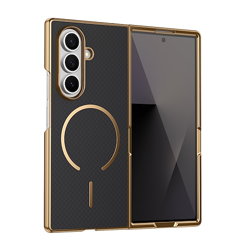 telefono Custodia Per Samsung Galaxy Piegatura a Z 7 Z Fold 6 Z Fold 5 Z Fold 4 Z Fold 3 Copertura Posteriore con Proteggi Schermo Magnetico Supporta la Ricarica Wireless Retrò Placcatura PC Pelle PU