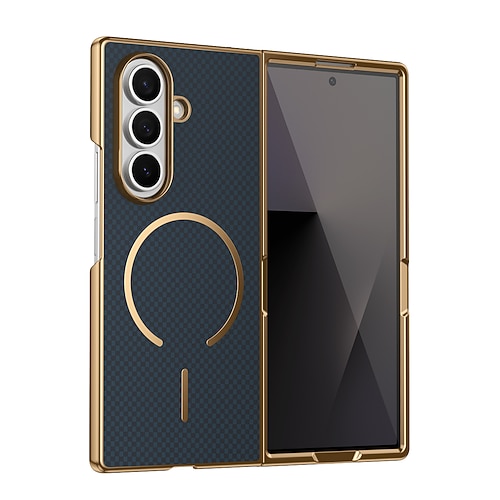 telefono Custodia Per Samsung Galaxy Piegatura a Z 7 Z Fold 6 Z Fold 5 Z Fold 4 Z Fold 3 Copertura Posteriore con Proteggi Schermo Magnetico Supporta la Ricarica Wireless Retrò Placcatura PC Pelle PU