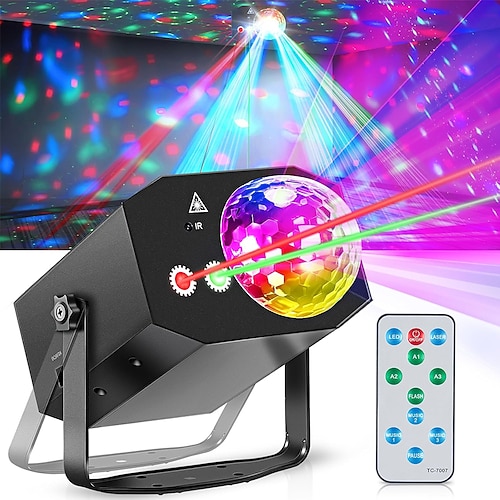 Luci laser per feste dj, luci da discoteca con luci stroboscopiche rgb, spettacolo musicale attivato dal suono/telecomando per feste dj, palco, karaoke, club, casa, compleanno