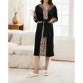 Per donna Pigiama Camicia da Notte Moda Leopardo Pizzo Patchwork Tasca Vacanza Casa Da letto Manica Lunga Scollo a V Nero Cachi Rosso rosa Autunno Inverno Vestibilità su misura