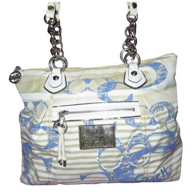 Coach Bags | Coach 2011 Rocker Nautical Theme Sequined Poppy Canvas Tote & Zipper Pull Charms | Color: Tan/White | Size: 11 X 14