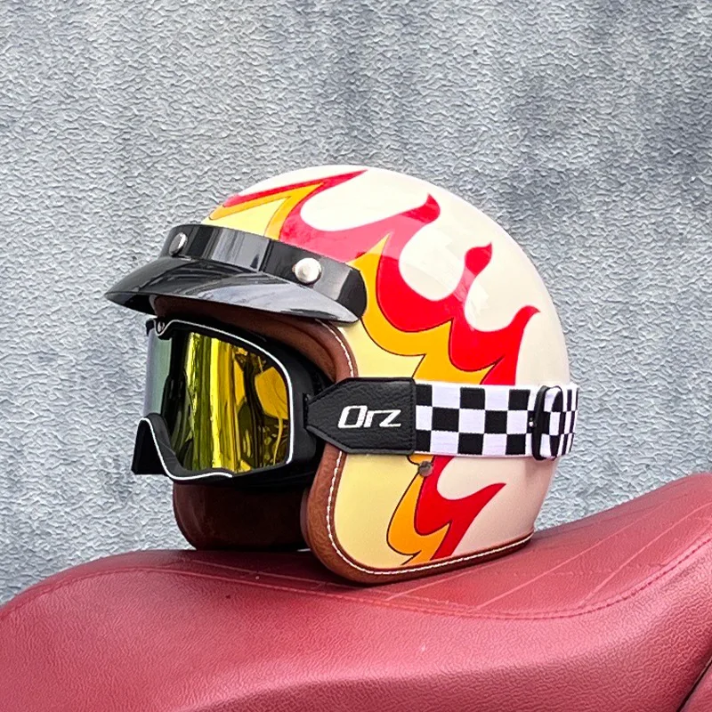 Casque De Moto rétro ORZ casque De Moto De Motocross semi-ouvert Moto De fond 3/4 casque rétro Capacete De Moto