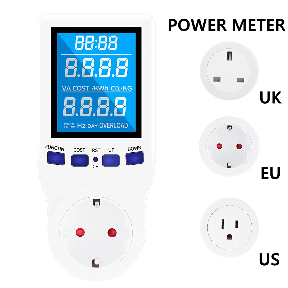 Leistungsmesser AC 110/230 V Stromverbrauchsmonitor Leistung Kwh Energiezähler EU US UK Steckdose Leistungsanalysator LCD-Display Image