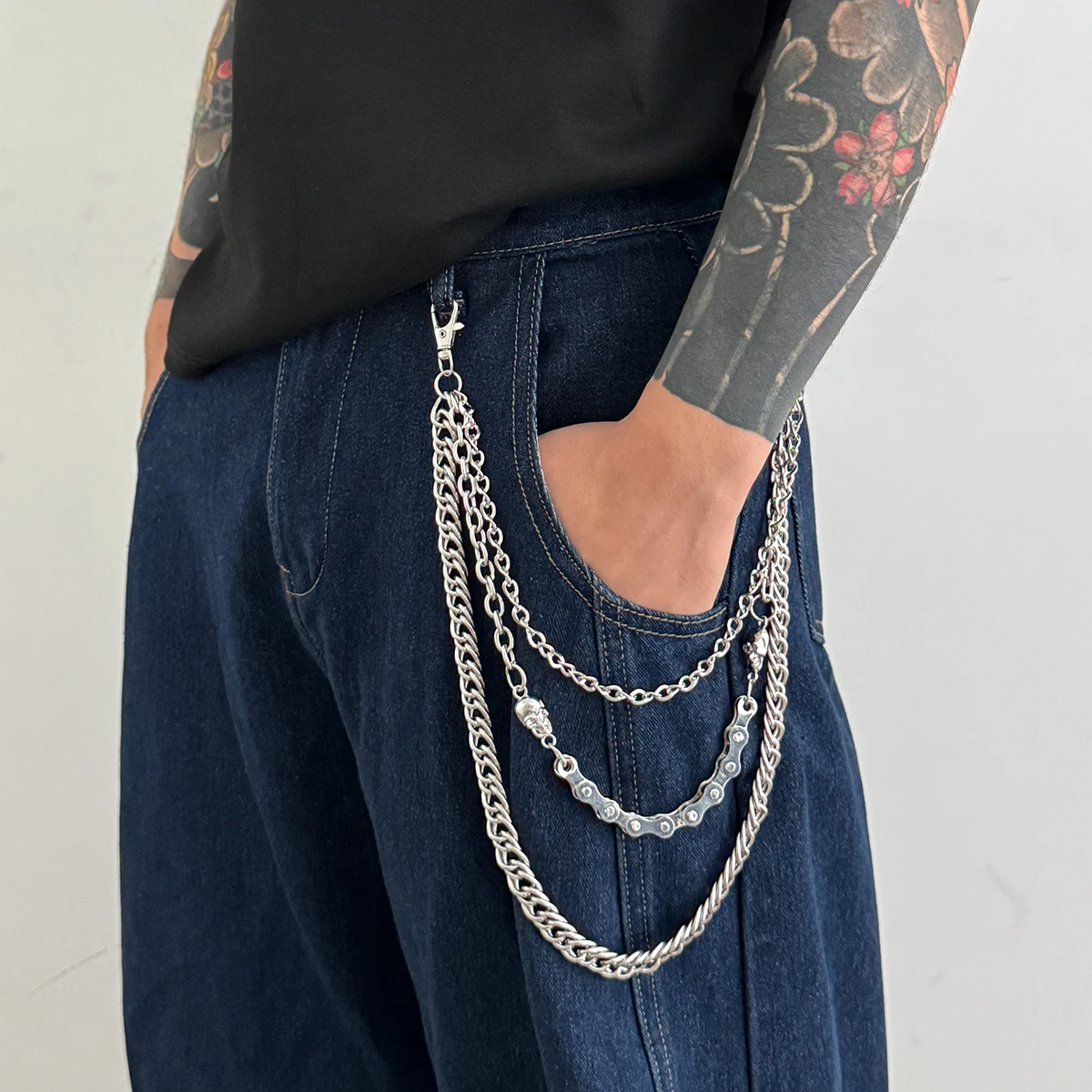 Salircon Punk 2 Stile Multilayer Silber Farbe Taille Kette Gürtel Hosen Kette Männer Goth Metall Schädel Jeans Kette Hip Hop schmuck