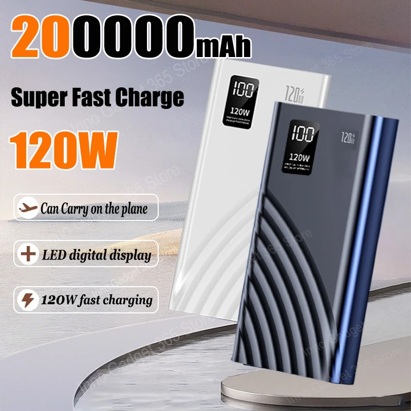 120W 200000mAh Hohe Kapazität Power Bank Super Schnelle Lade Power Bank Tragbare Batterie Ladegerät Für iPhone Samsung Huawei Image