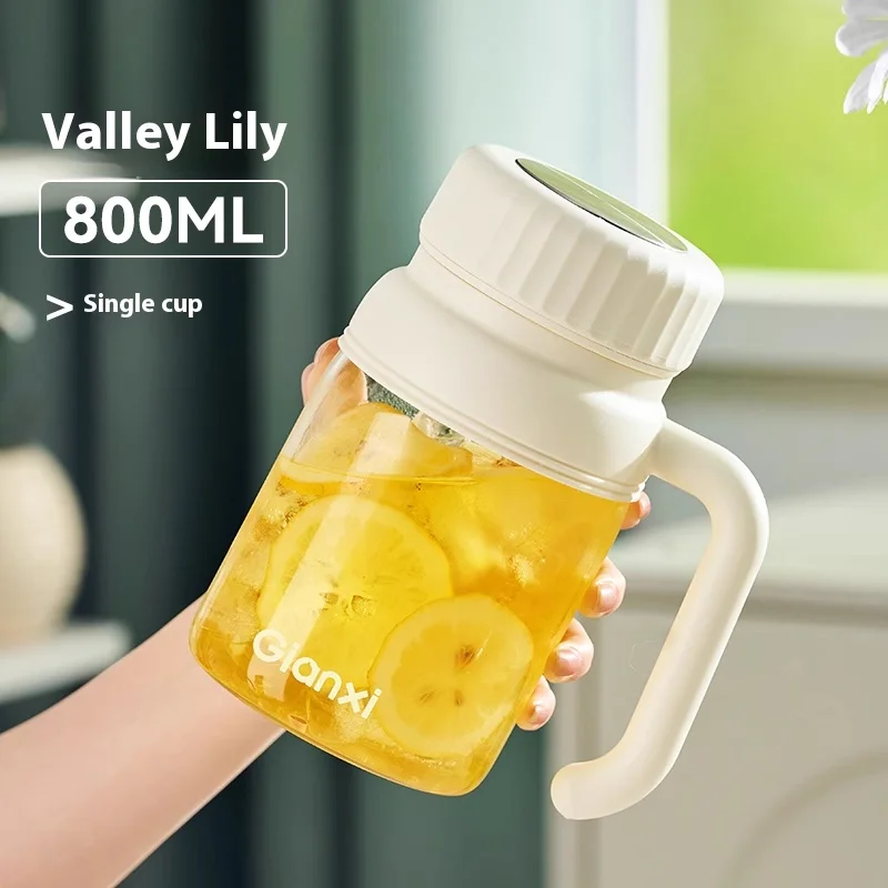 Gianxi Glasbecher mit großem Fassungsvermögen für Frauen mit hohem Schönheitsstil und Bürottee-Feuchtigkeitstrennbecher, Wasserflasche Image