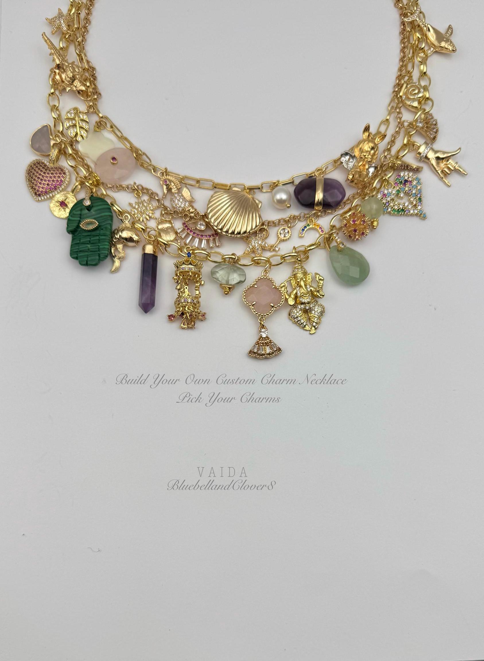 Collana con ciondolo personalizzata, crea la tua collana con ciondolo, collana con ciondolo multiplo riempita in oro 14k, progetta la tua collana con